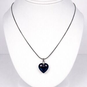 925 Sterling Silver Italy‎ Snake Chain Heart Pendant Necklace Blue Glass 18" NWT